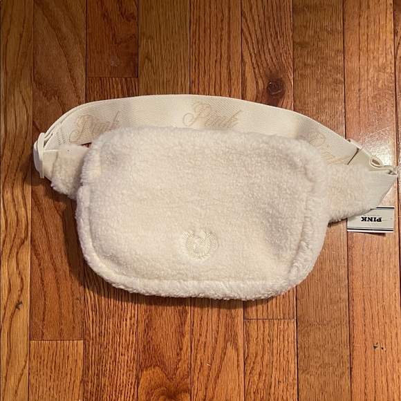 PINK Victoria's Secret Handbags - PINK Victoria's Secret Cream Sherpa Fanny Pack